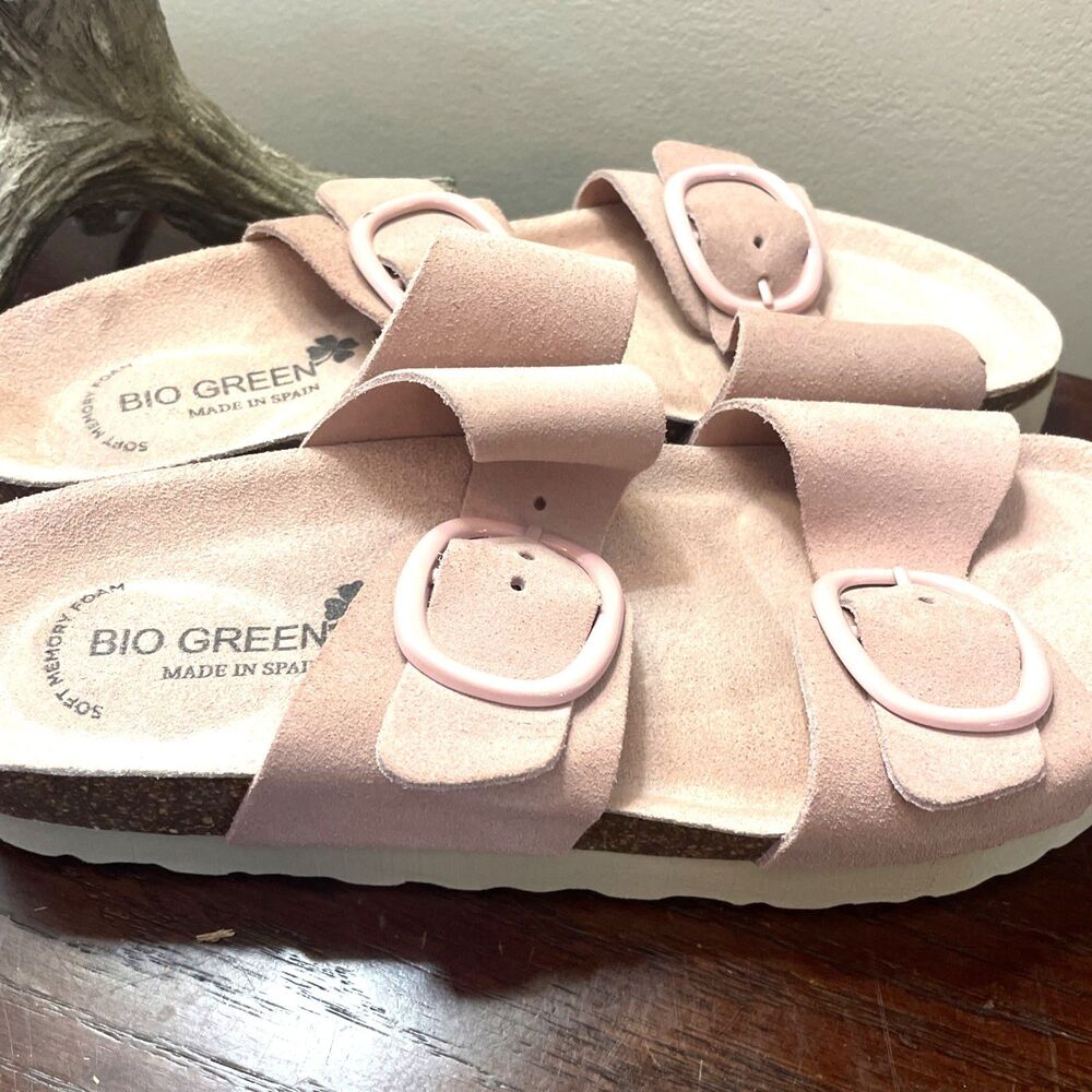 Bio Green Women’s Sz 9 EU 40 Pink Suede Double Buckle Strap Memory Foam Sandals - Picture 3 of 8